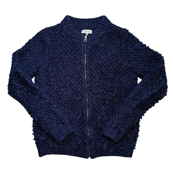 Lucky Brand Women’s M Chunky Knit Wool Alpaca Zip Cardigan Sweater Navy Blue - Picture 6 of 13
